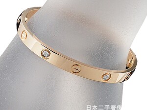 二手真品原装全套19年 卡地亚18k玫瑰金love真爱4p钻石手镯17号