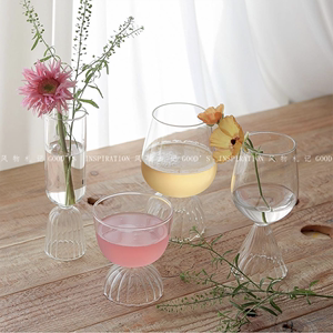 韩国设计ins香槟红酒杯冰激凌水果碗奶昔冷饮杯可插花玻璃容器