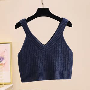背心女士针织打底衫贴身短款v领吊带毛线叠穿女式马甲坎肩女马夹