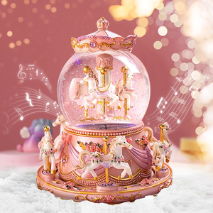 旋转木马水晶球音乐盒八音盒女孩玩具孩子生日情人节礼物儿童摆件