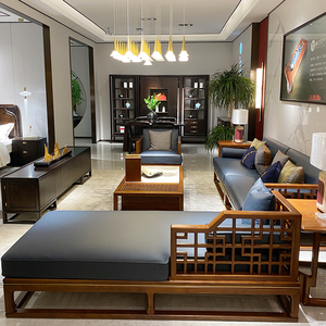新中式实木沙发贵妃躺椅组合现代简约禅意小户型客厅轻奢别墅家具
