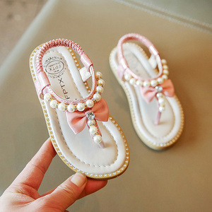 儿童沙滩鞋女童凉鞋夏季新款小女孩水钻公主鞋宝宝软底夹趾罗马鞋