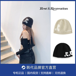 韩国restandrecreation针织帽RR字母冷帽双面套头保暖毛线帽子女
