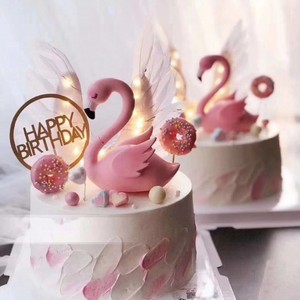 火烈鸟生日蛋糕装饰摆件粉色天鹅烘焙装扮配件生日情景蛋糕配饰用
