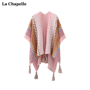 拉夏贝尔/La Chapelle丽江旅游民族风针织流苏披肩女罩衫围巾外套