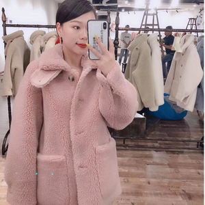 海宁2020女颗粒羊毛绒羊剪绒安娜短款宽松反季皮草暖外套清仓特价