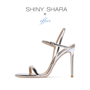 Shiny Shara/诗莎一字带高跟鞋细跟银色高级感时装凉鞋女气质小众