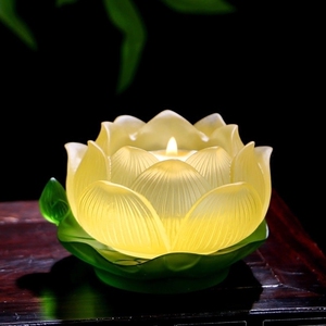 圆通佛具台湾精品七彩琉璃莲花烛台供佛蜡烛台4小时酥油灯座供灯
