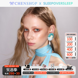 SleepOverSleep独角兽水钻人造珍珠缀饰夹扣式耳环CHENSHOP设计师