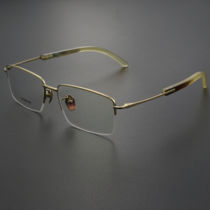 天然牛角近视眼镜男可配度数超轻纯钛商务半框大脸专业配眼镜网上