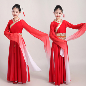 新款儿童古典舞水袖采薇舞蹈服装女中国风飘逸仙女惊鸿舞演出服