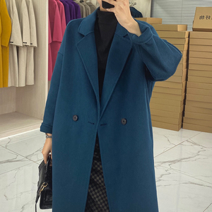 新款西装领阔版茧型气质韩版双面尼羊毛呢子大衣女中长款外套潮搭