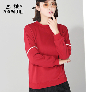 三桔2024春季新款红色套头卫衣 女装韩版宽松学生上衣大码外套
