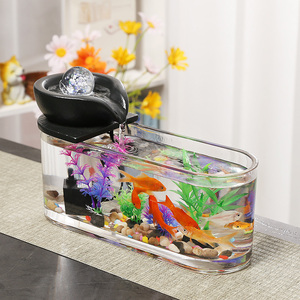 玻璃鱼缸摆件循环流水器客厅办公室桌面盆景小金鱼缸招财开业礼品