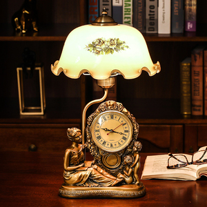 欧式台灯卧室床头创意美式复古温馨家用客厅书房可调光时钟床头灯