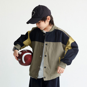 日系男童撞色棒球服外套 儿童帅气春秋款宽松飞行员夹克开衫上衣