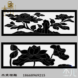 石雕 荷花 牡丹 线雕图栏板围栏铣底图 文泰雕刻线描图