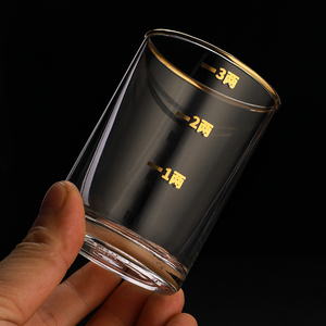 6只装金边刻度三两白酒杯进口无铅玻璃烈酒杯家用大号白酒杯套装