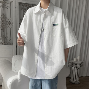 日系白色衬衫男夏季新款多巴胺潮牌短袖衬衣高街痞帅百搭学生外套