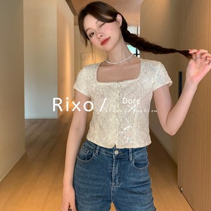 Rixo Dore法式夏季新款小众设计感名媛高级感蕾丝亮片修身衬衫女