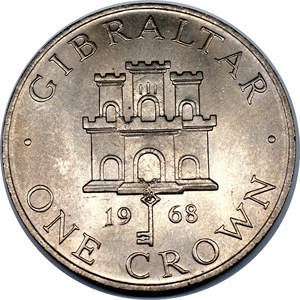 欧洲英属直布罗陀1克朗硬币纪念币铜镍币 1967-70年随机发 km4