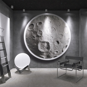 3d浮雕太空月球宇航员墙纸深灰色水泥墙布民宿酒店自拍馆直播壁纸
