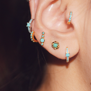随性蓝色耳环时髦合成绿松石耳钉首饰设计礼物925银耳饰小众独特