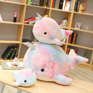 彩虹独角鲸抱枕公仔可爱鲸鱼毛绒玩具小海豚玩偶布娃娃生日礼物