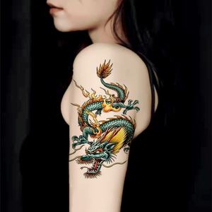 龙纹身贴花臂男防水持久3d青龙彩色仿真刺青过肩龙半臂大图案贴纸