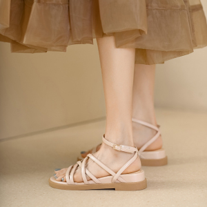 罗马凉鞋女坡跟2022年夏季新款仙女时尚时装平底厚底绑带百搭女鞋