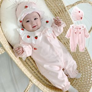 韩版婴儿衣服秋冬装连体衣纯棉新生儿女宝宝满月百天公主加绒爬服
