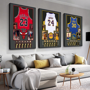 NBA篮球库里科比乔丹球衣海报装饰画 签名球衣装裱相框挂画壁画
