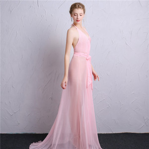 新款性感透视连衣裙夜场会所工衣雪纺吊带裙露背长款透明修身礼服