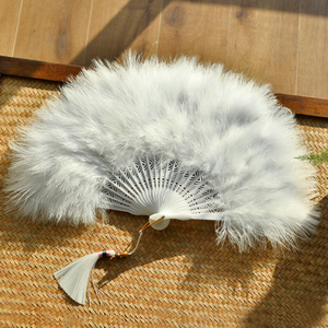 羽毛折扇白色民国风旗袍性感造型道具折叠扇子舞蹈走秀随身复古风