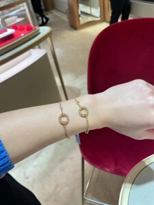 cartier/卡地亚经典款love圆饼手链18k玫瑰金黄金镶钻双链手环女