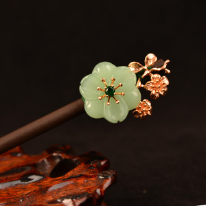 绿色簪子原创设计古风简约盘发发簪女汉服旗袍配饰丸子头木簪头饰