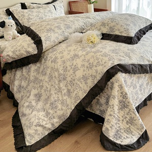 高端全棉夏被四件套复古法式花边床盖1.8米床空调被100纯棉可机洗