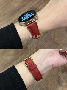 适用于华为手表GT4/3/2真牛皮表带Watch43柔软小蛮腰圣诞新年红色