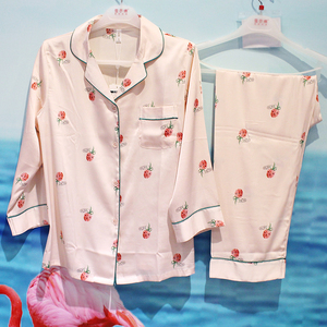 仙坤春夏新款女士开衫长袖长裤薄款冰丝家居服睡衣套装特价