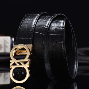 皮带男真皮纯牛皮新款ok平滑扣休闲潮流鳄鱼纹8字自动扣头裤腰带