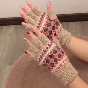 韩版半截五指冬季女士羊毛保暖露手指头手套加绒加厚写字学生手套