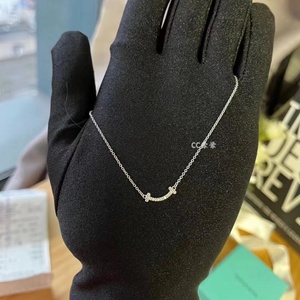 现货 tiffany蒂芙尼 迷你mini白金满钻 笑脸 项链 玫瑰金镶嵌钻