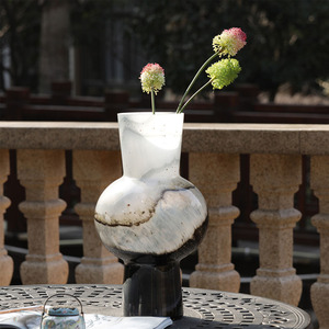 新中式水墨渐变大理石纹玻璃花瓶摆件家居花器装饰玄关餐桌样板间