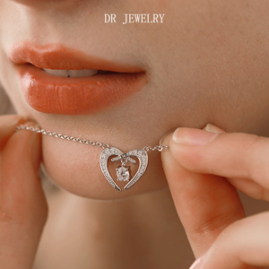 dr莫桑石爱心项链女轻奢小众设计纯银锁骨链520情人节礼物送女友