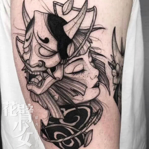 刺青女王tattoo z4 暗黑系班诺鬼脸面具女孩逼真纹身贴持久防水