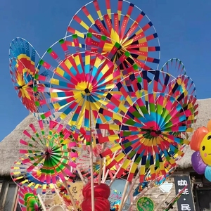 传统复古老北京转盘木杆七彩风车塑料儿童玩具装饰景区热卖小风车