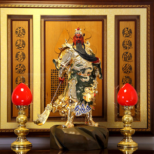 纯铜关二爷神像供奉绿袍横刀红脸关公佛像居家招财镇宅工艺品摆件