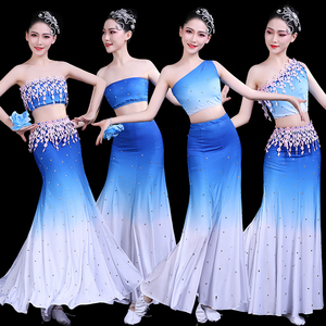 傣族舞蹈服女新款成人修身鱼尾裙儿童民族渐变彩云之南艺考演出服