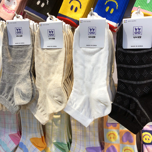 韩国东大门新款女袜子镂空网眼菱形格短筒袜日系纯色简约风F020