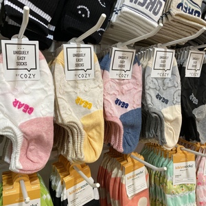 韩国东大门新款女袜子彩色拼色跟浮雕小熊字母隐形船袜不掉跟K008